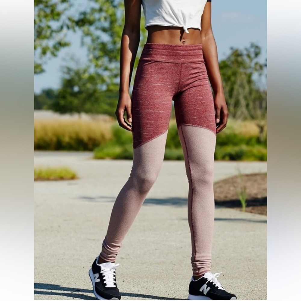 Free People Movement Evolution Ribbed Color-Block Leggings in the color Wine